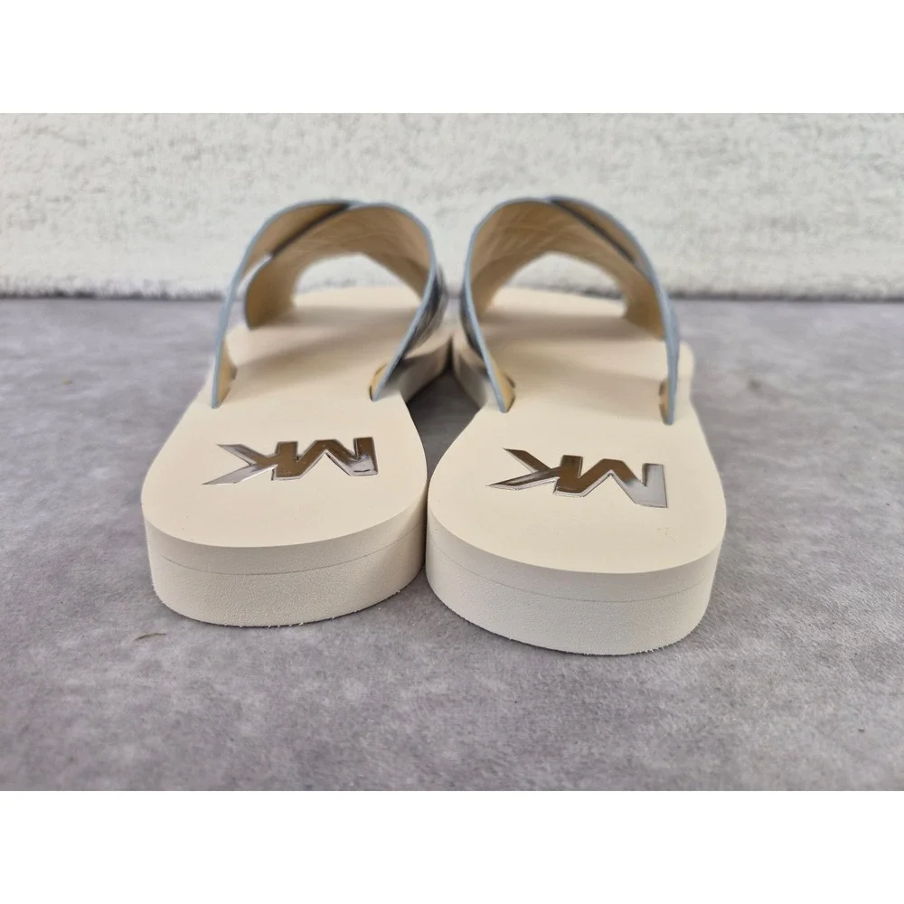 Michael Kors Glenda Pale Blue Croc Embossed Leather Slide Sandals 40S0GLFP1E